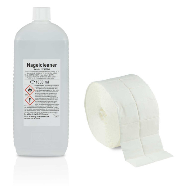 heet sensatie ambulance Nail Cleaner 1000 ml + Cellulose Pads, 2 x 500 Pads | Nails & Beauty Factory